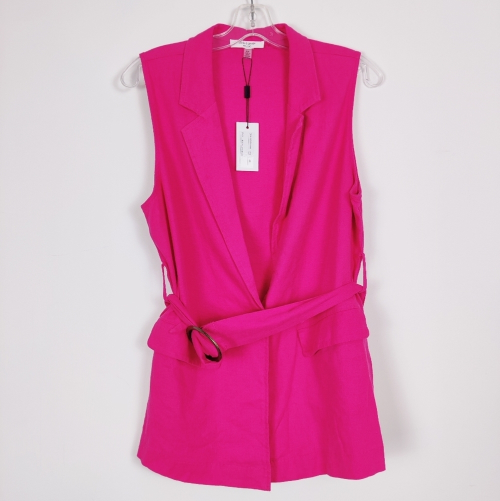 Cable & Gauge Women's Sleeveless Jacket Blouse in Pink Sz Small Linen Barbiecore